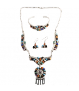 Women Set, Navajo Necklace, Bracelet and Earrings, Silver and Stones, sold together or separately