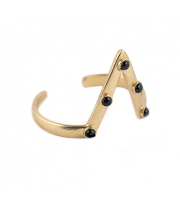 "STUDDED PEAKIN" CUFF, GOLD PLATTED AND ONYX, for women