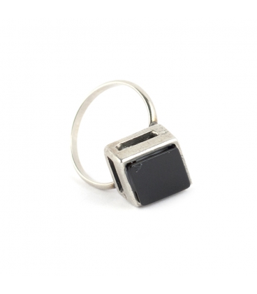 "NORTH STAR" RING, SILVER PLATED and ONYX, for women