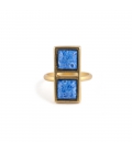 "DOUBLE SQUARE"RING , GOLD PLATED and DENIM LAPIS, for women