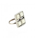 "GRID" RING, SILVER PLATED and BONES BEADS, for women